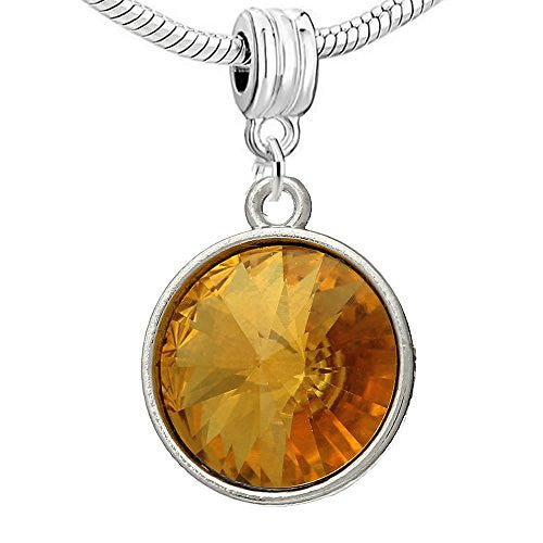 European Charm Pendants Round Silver Tone November Rhinestone Faceted - Sexy Sparkles Fashion Jewelry