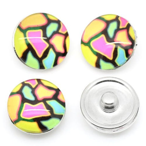 Mosaic Design Glass Chunk Charm Button Fits Chunk Bracelet 18mm - Sexy Sparkles Fashion Jewelry - 3