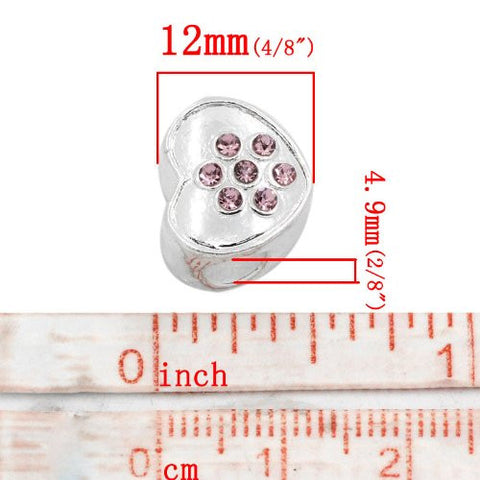 Heart W/pink  Rhinestones Charm European Bead Compatible for Most European Snake Chain Bracelet - Sexy Sparkles Fashion Jewelry - 3