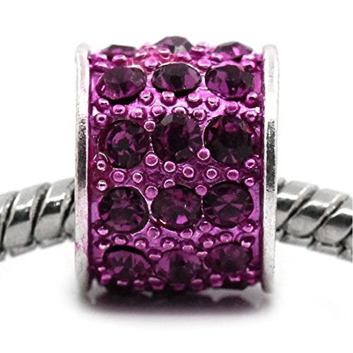 Red Cylinder Charm w/  Rhinestones Charm European Bead Compatible for Most European Snake Chain Bracelet - Sexy Sparkles Fashion Jewelry - 1