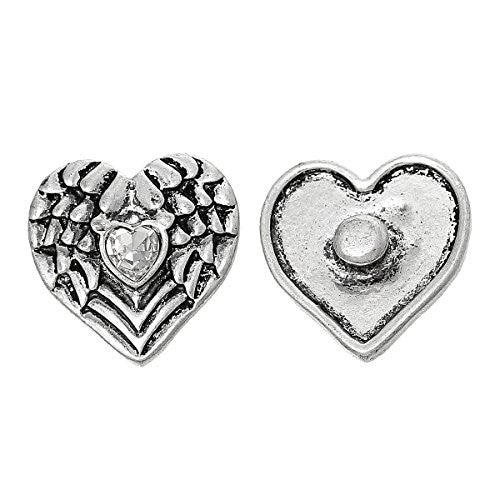 Chunk Snap Jewelry Button Angel Wing Heart Antique Silver Fit Chunk Bracelet Clear Rhinestone