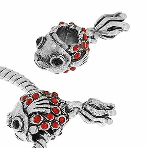 Beautiful Fish with Dangle Tail and Red Crystals Bead for Snake Chain Bracelet - Sexy Sparkles Fashion Jewelry - 1