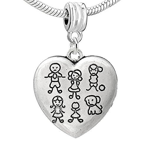 Family/Kids Heart or Round Charm Bead (Family Heart) - Sexy Sparkles Fashion Jewelry