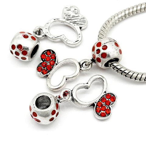 Red Butterfly Shaped Heart Dangle Charm Bead for Snake Chain Bracelet - Sexy Sparkles Fashion Jewelry - 2