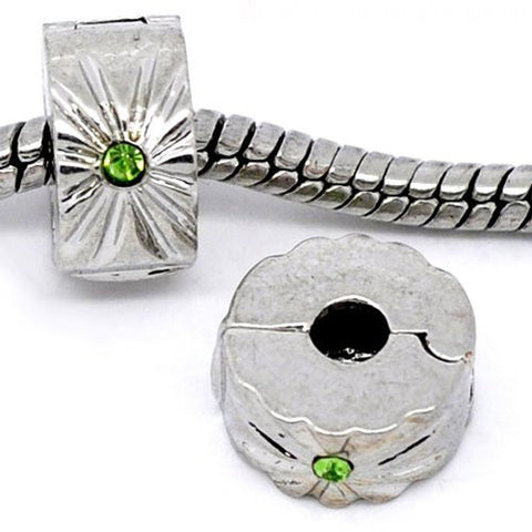 Clip Lock Stopper Bead with Green Stones with 2 Clear Silicone Stopper For Snake Chain Charm Bracelet - Sexy Sparkles Fashion Jewelry - 4