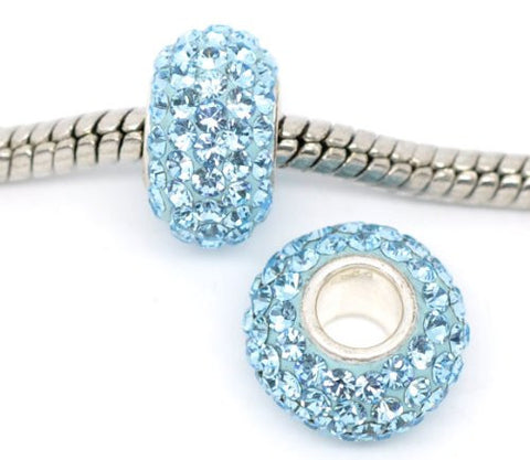 Aqua Blue  Crystal Pave European Charm - Sexy Sparkles Fashion Jewelry - 2