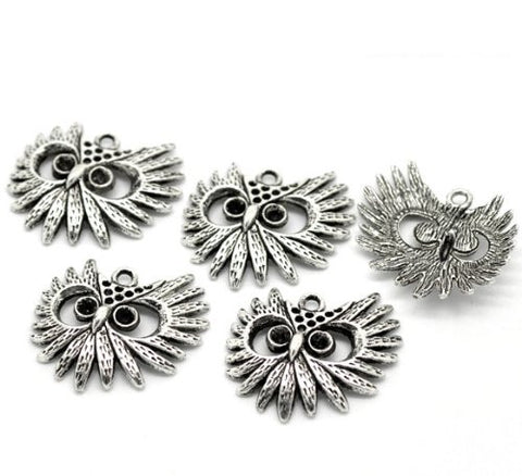 Owl Silver Tone Charm Pendant Necklace Bracelet - Sexy Sparkles Fashion Jewelry - 2