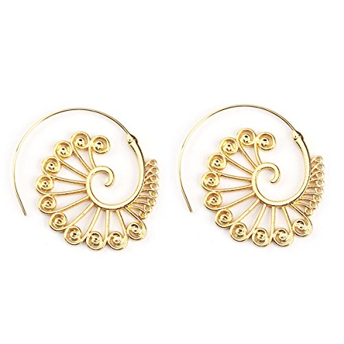 Sexy Sparkles Vintage Bohemian Spiral Peacock Feather Earring Circles Round Tribal Hoop Earrings