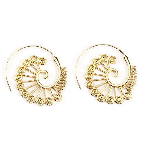 Sexy Sparkles Vintage Bohemian Spiral Peacock Feather Earring Circles Round Tribal Hoop Earrings