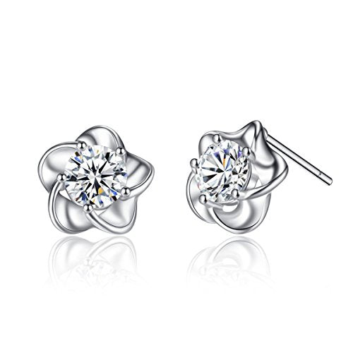 Sexy Sparkles Ear Post Stud Earrings Cubic Zirconia Flower earrings jewelry for girls teens & women