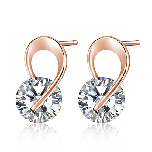 Sexy Sparkles Rose Gold Ear Post Stud Earrings Cubic Zirconia for women teen girls