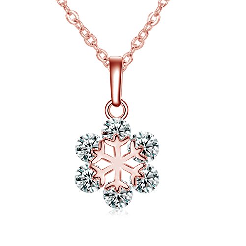 Sexy Sparkles Rose Gold Tone Necklace Christmas Snowflake Pendant with Cubic Zirconia