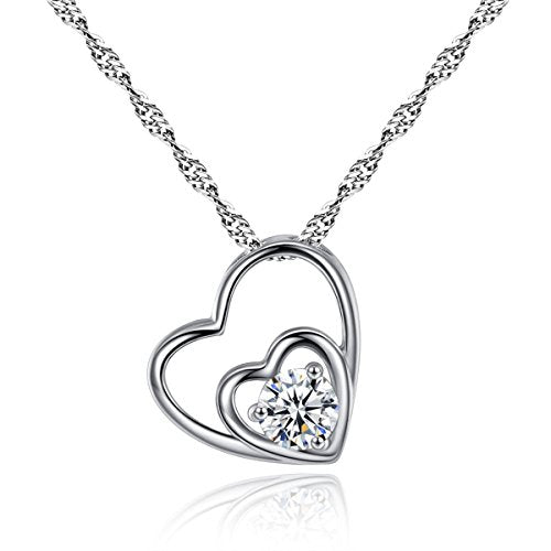 Sexy Sparkles Double Hearts Cubic Zircon Silver Tone Pendant Necklace 18 4/8inch  Silver Tone Mothers day gift idea