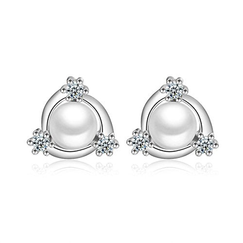 Sexy Sparkles Imitation Pearl Ear Post Stud Earrings with Cubic Zirconia for women teen girls