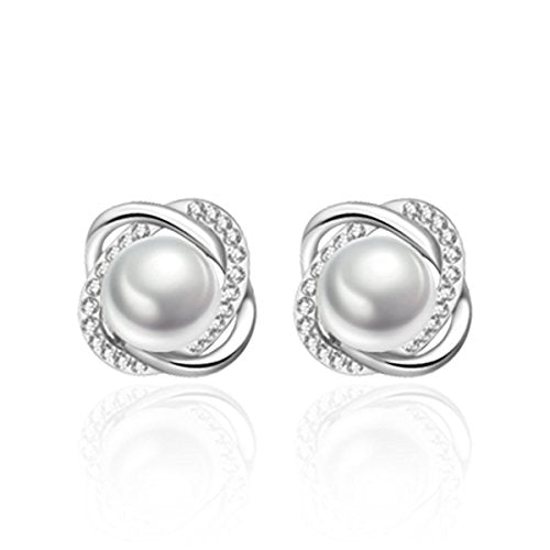 Sexy Sparkles Imitation Pearl Ear Post Stud Earrings with Cubic Zirconia jewelry for women teen girls