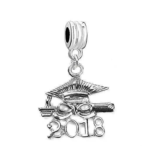SEXY SPARKLES 2018 Graduation Diploma and Cap Charm Bead for European Snake Chain Charm Bracelet
