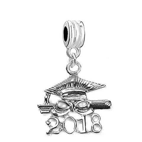 SEXY SPARKLES 2018 Graduation Diploma and Cap Charm Bead for European Snake Chain Charm Bracelet