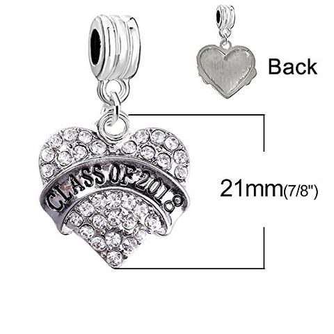 SEXY SPARKLES inch  Class Of 2018inch  Heart Charm W/Clear Rhinestones Graduation Spacer European Charm Bracelet and Necklace Compatible