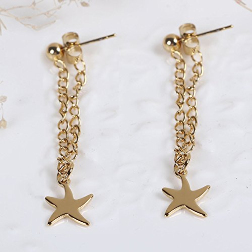 SEXY SPARKLES stainless steel Starfish Dangling Chain stud earrings for girls teens women Hypoallergenic