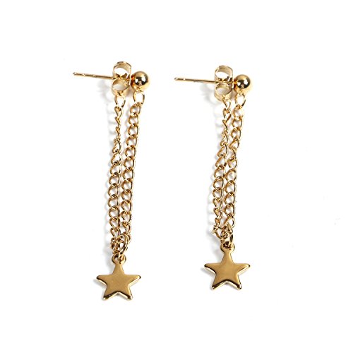 SEXY SPARKLES stainless steel Dangling chain star stud earrings for girls teens women Hypoallergenic
