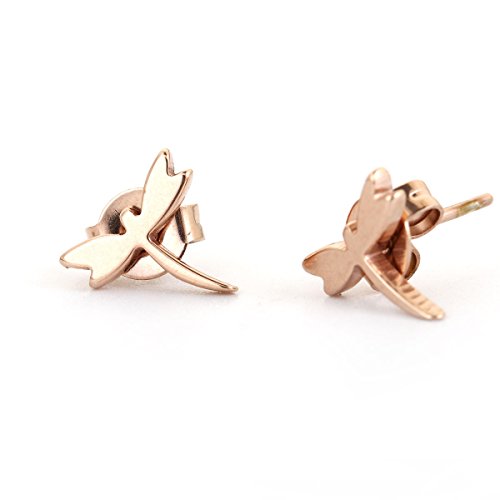 SEXY SPARKLES stainless steel Rose Gold Dragonfly stud earrings for girls teens women Hypoallergenic jewelry