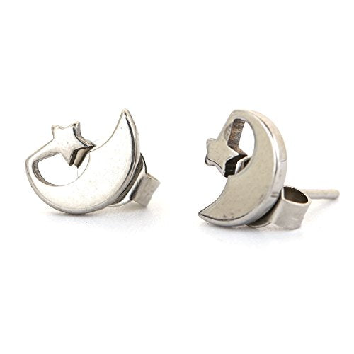 SEXY SPARKLES stainless steel Moon & star stud earrings for girls teens women Hypoallergenic