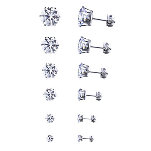 Sexy Sparkles Jewelry Women's Round Clear Cubic Zirconia Stud Earring 1 set of (6 Pairs)3mm-8mm