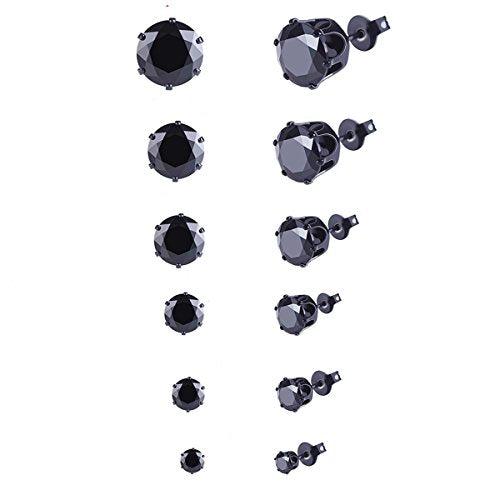 Sexy Sparkles Jewelry Women's Round Black Cubic Zirconia Stud Earring 1 set of (6 Pairs)3mm-8mm