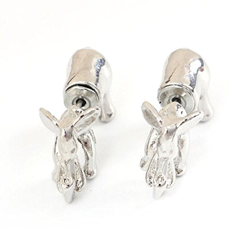 Sexy Sparkles 3D Double Sided Elephant Ear Post Stud Earrings for Women and teen Silver Tone