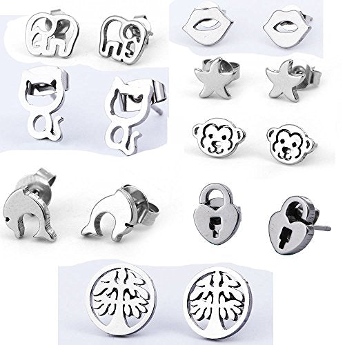 Sexy Sparkles 8  Pairs small stainless steel stud earrings for women girls