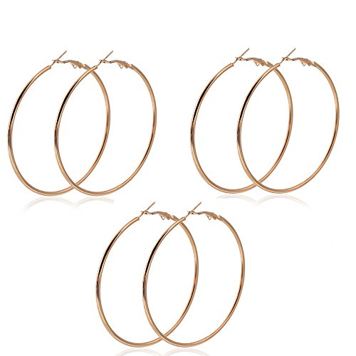 SEXY SPARKLES Set of 3 Pairs Round 2inch Rounded Hoop Earrings Silver Tone or Gold Plated