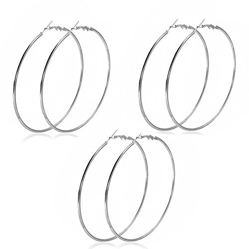 SEXY SPARKLES Set of 3 Pairs 2 3/8inch  Rounded Hoop Earrings Silver Tone or Gold Plated