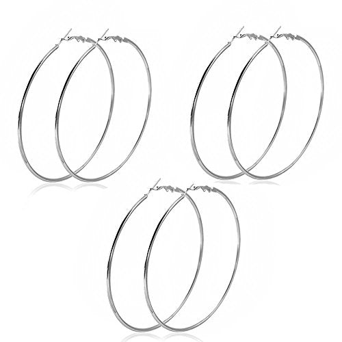 SEXY SPARKLES 3 Pairs 3 1/8inch  Rounded Hoop Earrings Silver Tone or Gold Plated