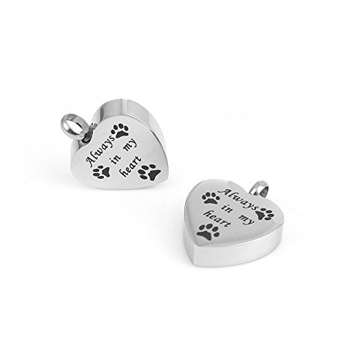 Sexy Sparkles Titanium Steel Cremation Ash Urn Heart inch  Always in my heartinch  Pet dog paw Keepsake Ashes Pendant Memorial Jewelry