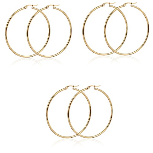 Sexy Sparkles 3 Pairs Surgical Stainless Steel Hypoallergenic Round Hoop Earrings Set for Women