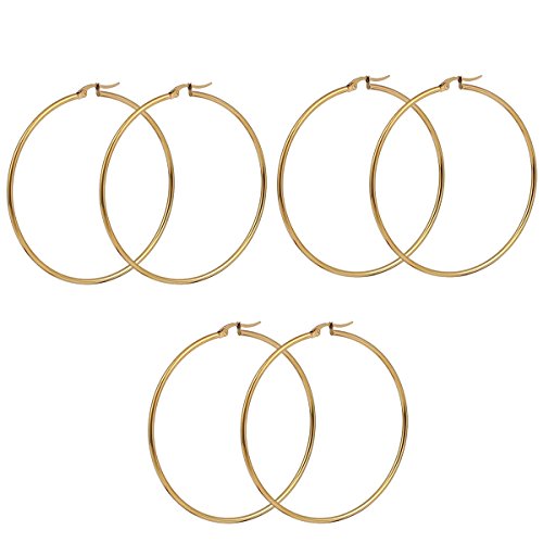 Sexy Sparkles 3 Pairs Surgical Stainless Steel Hypoallergenic Round Hoop Earrings Set for Women (3 Pairs(3inch  x2 7/8inch ))