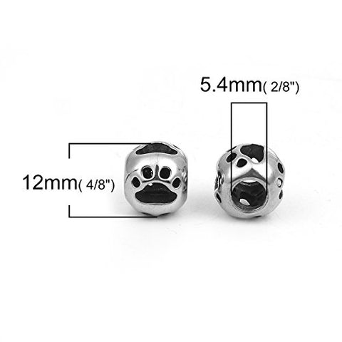 SEXY SPARKLES Stainless Steel Dog Paw Footprint Charm Spacer Bead for Bracelets