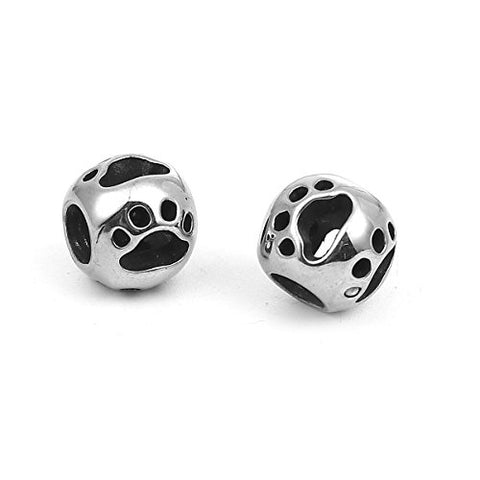 SEXY SPARKLES Stainless Steel Dog Paw Footprint Charm Spacer Bead for Bracelets