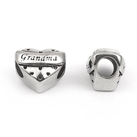 SEXY SPARKLES Mother's Day Gift Stainless Steel Grandma heart Spacer Bead Charms for Bracelets