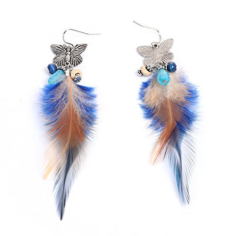 SEXY SPARKLES Dangling Genuine Natural long Hand Made Feathers Earrings for Women and Teen