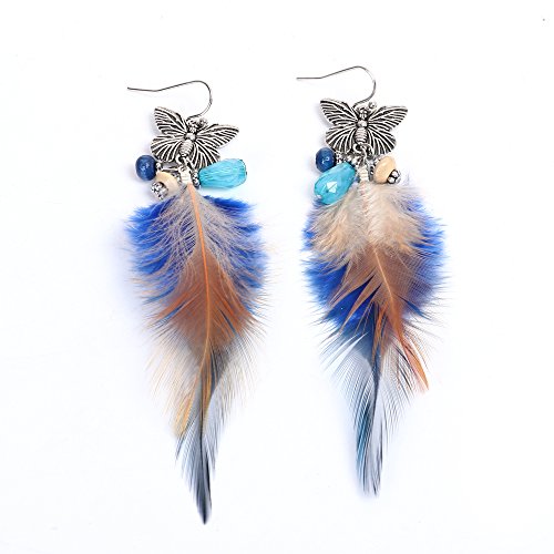 SEXY SPARKLES Dangling Genuine Natural long Hand Made Feathers Earrings for Women and Teen