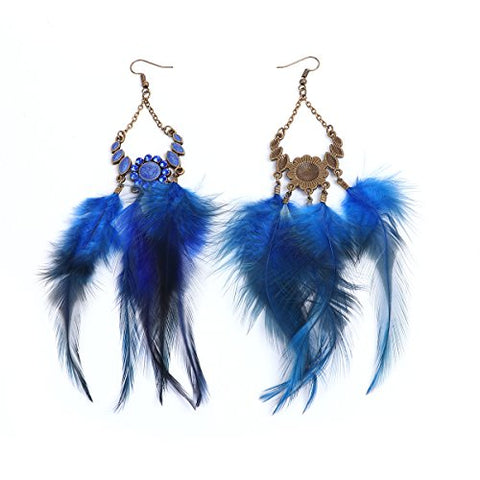 SEXY SPARKLES Dangling Genuine Natural long Hand Made Feathers Earrings for Women and Teen