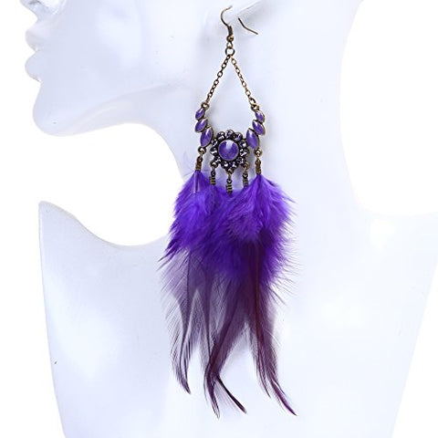 SEXY SPARKLES Dangling Genuine Natural long Hand Made Feathers Earrings for Women and Teen