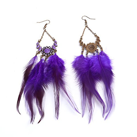 SEXY SPARKLES Dangling Genuine Natural long Hand Made Feathers Earrings for Women and Teen