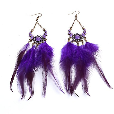 SEXY SPARKLES Dangling Genuine Natural long Hand Made Feathers Earrings for Women and Teen