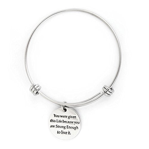 SEXY SPARKLES Silver Plated Stainless Steel Metal Inspirational Bracelet Engraved Motivational Round Charm Pendant Expandable Adjustable Bracelets Bangle Gift for Women Men