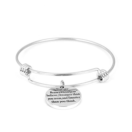 SEXY SPARKLES Stainless Steel Inspirational Bracelet Engraved Motivational Round Charm Pendant Expandable Adjustable Bracelets Bangle for Women Men
