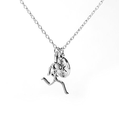 SEXY SPARKLES Stick Figure Running Girl Necklace 10k Sports run runner jewelry