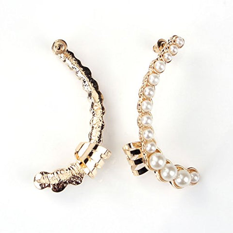 SEXY SPARKLES Ear Cuff for women Clip On Stud Wrap Earrings For Left Ear Gold Plated White Imitation Pearl(1 Pcs)