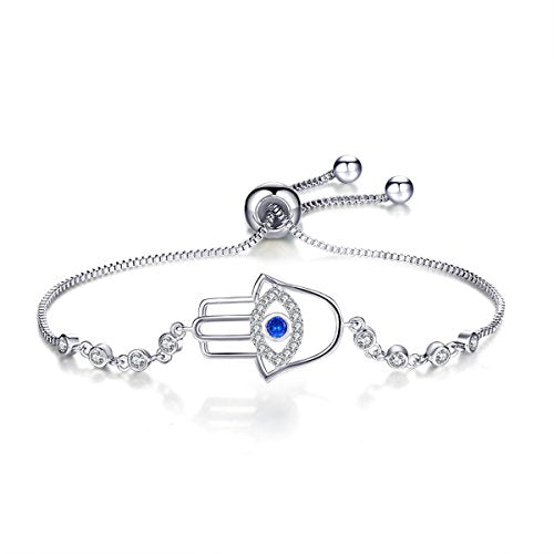 SEXY SPARKLES Cubic Zirconia adjustable Hamsa Hand Bracelet Evil Eye for women slider/Slide Bolo